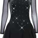 Figure Skating Dress Women Girls' Training Competition High Elastic Skating Wear (Small, Black)