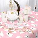 4 Pcs Halloween Plastic Tablecloths Pink White Ghost Disposable Table Cover Cute Rectangle Table Cloth for Birthday Baby Shower Party Decor, 54 x 108 Inch