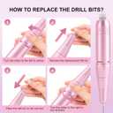 Professional Electric Nail Drill File:COSYGLOW Glitter Portable Cordless E-File Nail Drill Kit with 11 Drill Bits,30000 RPM Rechargeable Nail Drills Machine for Acrylic Nails Gel Polishing (Pink)
