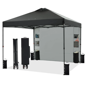 10'x10' Pop Up Canopy Tent with 1 Sidewall and 6 Pockets, One Push Setup, Instant Shade Tent with Vented Roof for Beach Patio Outdoor, Case, 8 Stakes, 4 Ropes, 4 Sandbags (Black, 10x10)