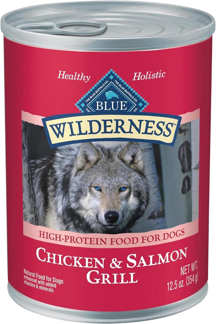 Blue Buffalo Wilderness Adult Wet Dog Food, High-Protein & Grain-Free, Made with Natural Ingredients, Salmon & Chicken Grill, 12.5-oz. Cans, 12 Count, Best By Feb 08, 2028