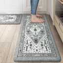 Collive Boho Kitchen Rugs and Mats 2PCS, Cushioned Anti Fatigue Kitchen Mats for Floor Waterproof Non Slip Comfort Foam Standing Mat for Kitchen,Office,Sink,Laundry,17.3''x29''+17.3''x47''