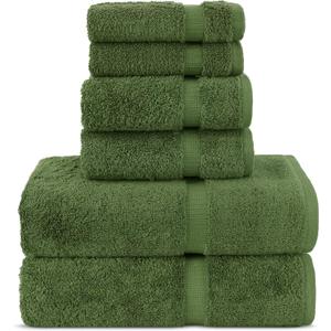 Chakir Turkish Linens Luxury Spa and Hotel Quality Premium Turkish Cotton 6-Piece Towel Set (2 x Bath Towels, 2 x Hand Towels, 2 x Washcloths) (Moss)