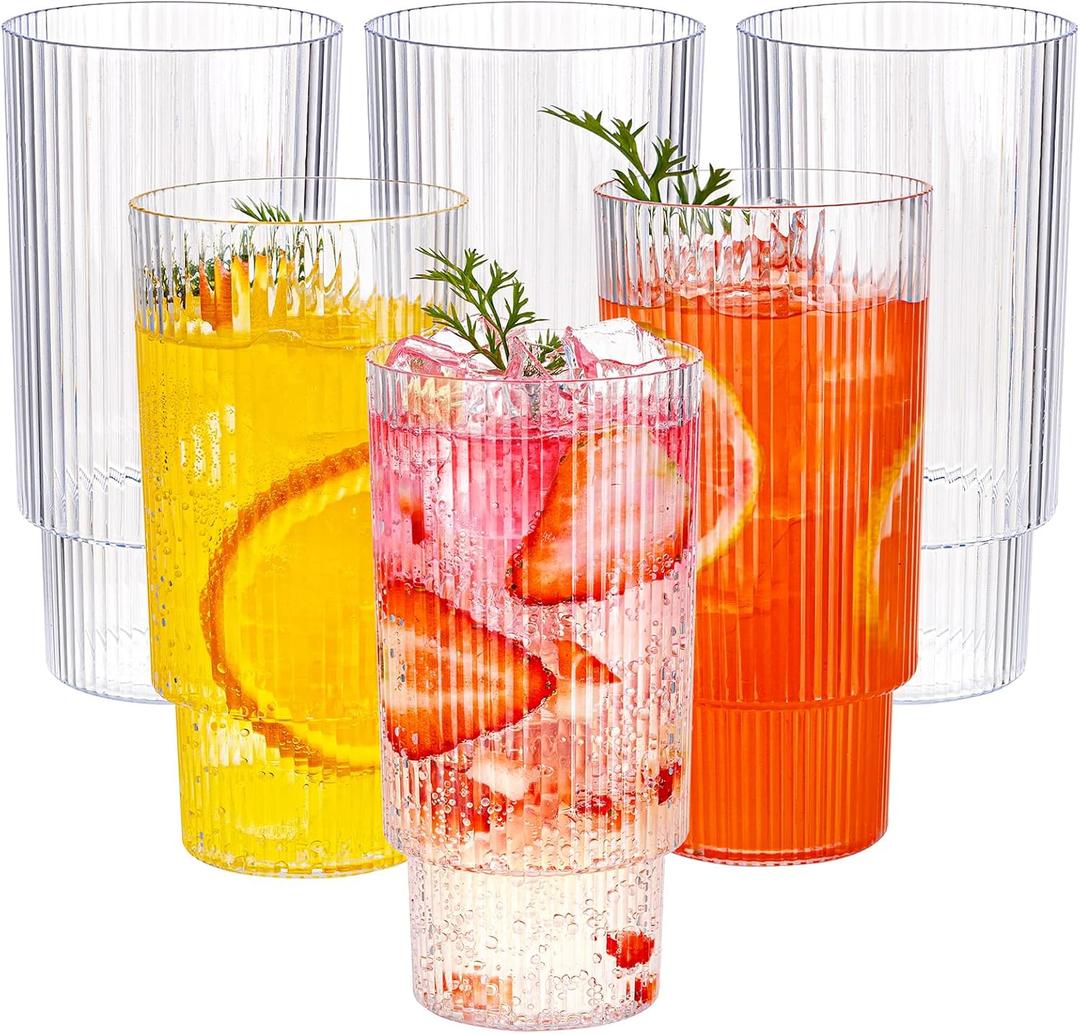 Hioasis 12pcs Clear Plastic Tumblers - 14oz Reusable Cups, BPA-Free & Dishwasher Safe for Beer, Iced Coffee, Juice, and Cold Drink