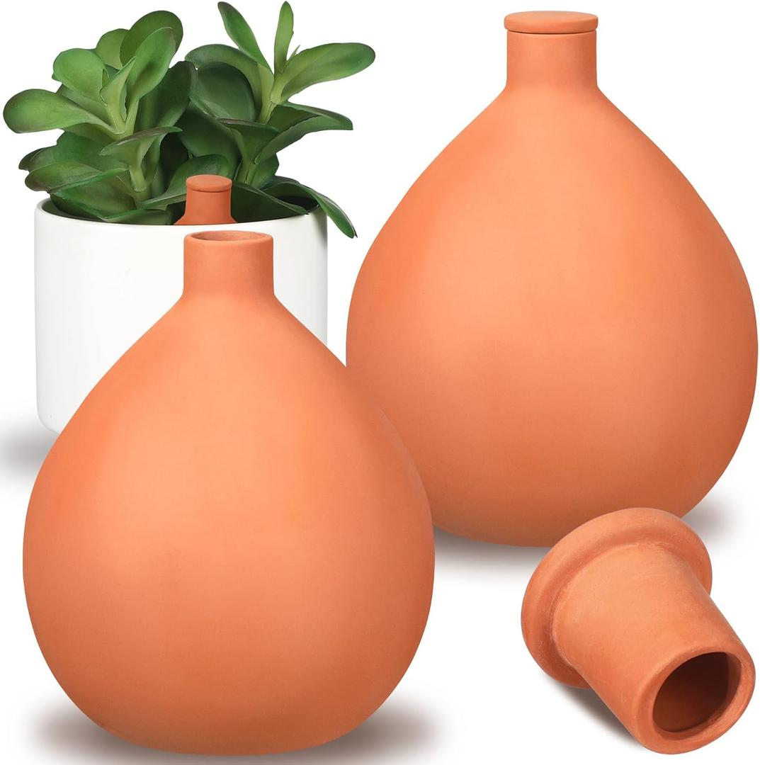 Blushtier 2 Pcs Watering Pots Large Terracotta Watering Pots with Lid 102 oz Terra Cotta Self Watering Pots Water Dripper Automatic Plant Irrigation Devices System for Indoor Outdoor Plants