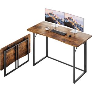 JOYMOOP Folding Desk Rustic Brown - 47.2", No Assembly Foldable Desk for Home, Office - Large Size, Wooden Top Folding Computer Desk for Working, Writing, Studying, 47.2" Width