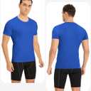 Men's Compression Shirt Short Sleeve Athletic Football Undershirts Quick Dry Base Layer T-Shirt Workout Gym Running, Blue, Small