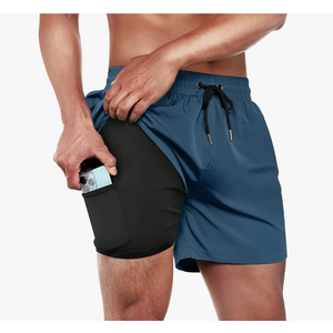 BRISIRA Mens Swim Trunks Swim Shorts Quick Dry 5 inch Inseam Beach Shorts with Compression Liner and Zipper Pocket