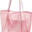 KALIDI BeachNylon Mesh Tote Bag, Casual Tote Bag Hobo Women Foldable MAX 23L Shoulder Bag For Beach Picnic Vacation (Pink)