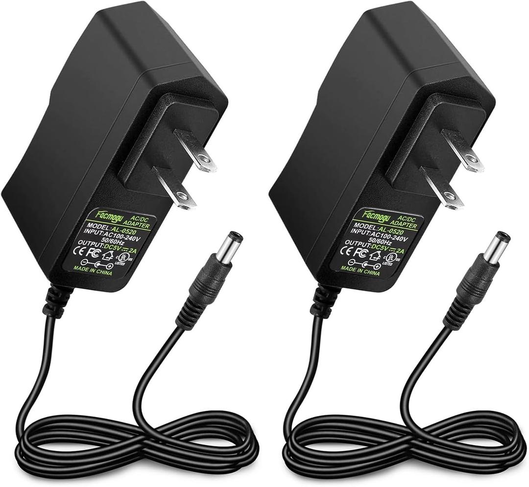Facmogu 2 Pack DC 5V 2A Power Adapter, AC 100-240V to DC 5V 2A 10W Power Supply Transformers, 5.5 x 2.5mm Jack Also Compatible with 5.5x2.1mm Socket
