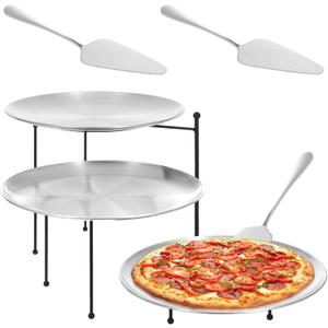 Pizza Stands Tiered Serving Tray Stand Sets Includes 1 Pcs Tiered Tray Stand 3 Stainless Steel Pizza Pan and 3 Pizza Servers Pie Cupcake Dessert Cheese Party Restaurant