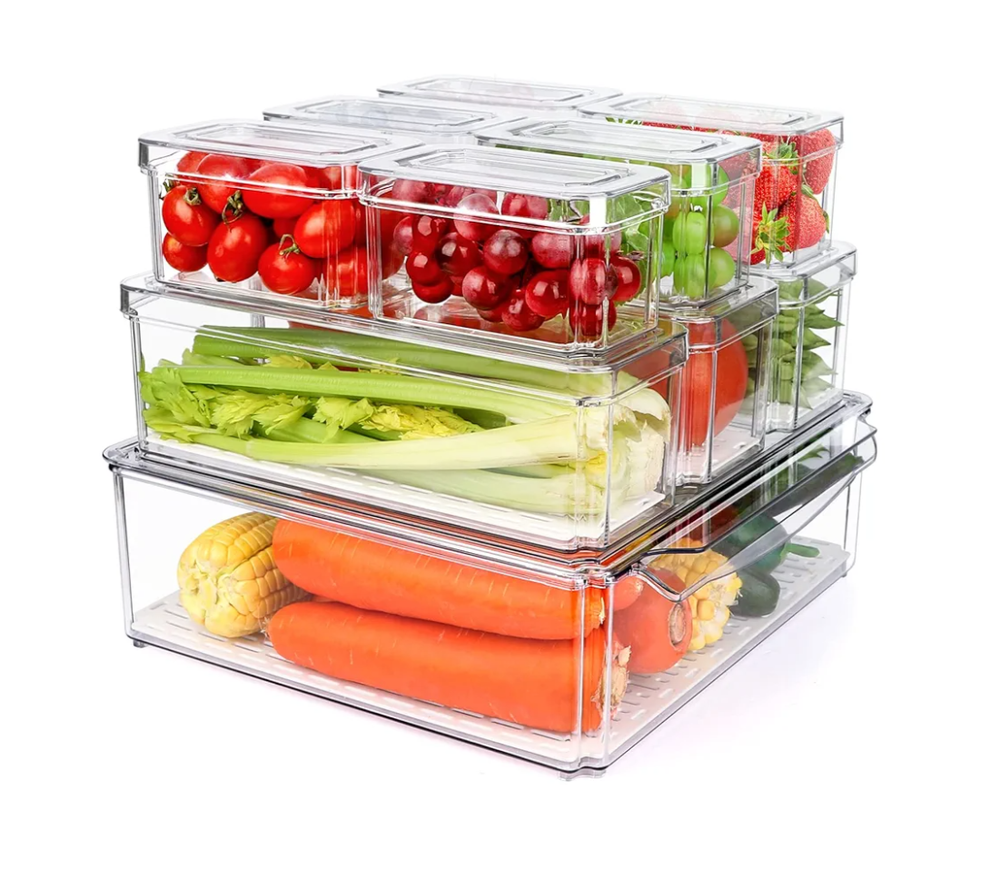 10 Pack Refrigerator Pantry Organizer Bins, Stackable Fridge Organizer Bins with Lids, Clear Plastic Food Storage Bins for Kitchen, Countertops, Cabinets, Fridge, Drinks, Fruits, Vegetable, Cereals
