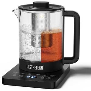 Electric Tea Kettle with Infuser Temperature Control and Automatic Shut Off 24 H Keep Warm for Coffee Water Heater and Tea Pot Glass Black 1.5L