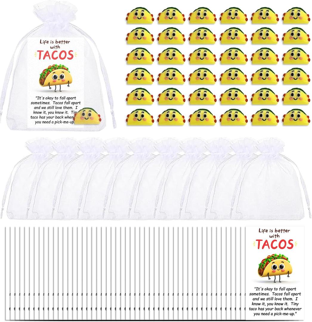 Bulk Encouragement Appreciation Gifts for Taco Lovers, Students, Employees, Coworkers, Teachers, Therapy Clients Mini Taco Figurines with Inspirational Cards Small Pocket-Sized Comfort Tokens 100 Set