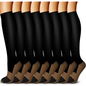 QUXIANG Copper Compression Socks for Women & Men Circulation (8 Pairs) - Best for Running Athletic Cycling - 15-20 mmHg (Small-Medium, 01 Black)