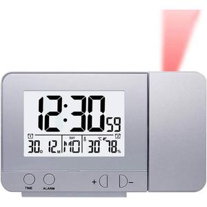 Digital Projection Alarm Clock, Dimmable LCD Display, Dual Alarm with USB Charging Port, 12/24 Hours, Indoor Temperature/Day/Manual Time Adjustment/Date Display