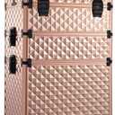 Adazzo 3 in 1 Professional Rolling Makeup Train Case Aluminum Trolley Case with 360 Rotation Wheels for Makuep Artist Cosmetic Suitcase Organizer with Lock and Key Diamond Pattern - Rose Gold