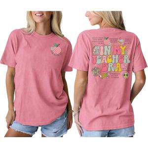 Teacher Shirt for Women in My Teacher Era T-Shirt Funny Teaching Life Tee Back to School Appreciation Gift Tops (Pink, S)