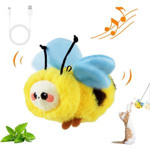 Gigwi Flapping Interactive Cat Toy, Automatic Simulated Chirping Cat Toy, Electric Rechargeable Catnip Cat Enrichment Toys for Indoor Cats, Touch Activated Kitten Toy Bee Design