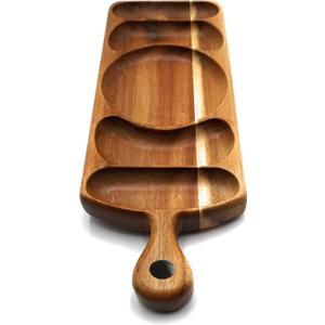 Acacia Wood Serving Platter 17.5 x 6 Long with Grooves & Handle. Luxury Snack Paddle Large XL Reversible Tray for Dinner Parties Chips Dips Crudits Cheese Charcuterie Gift (Long Rectangle)