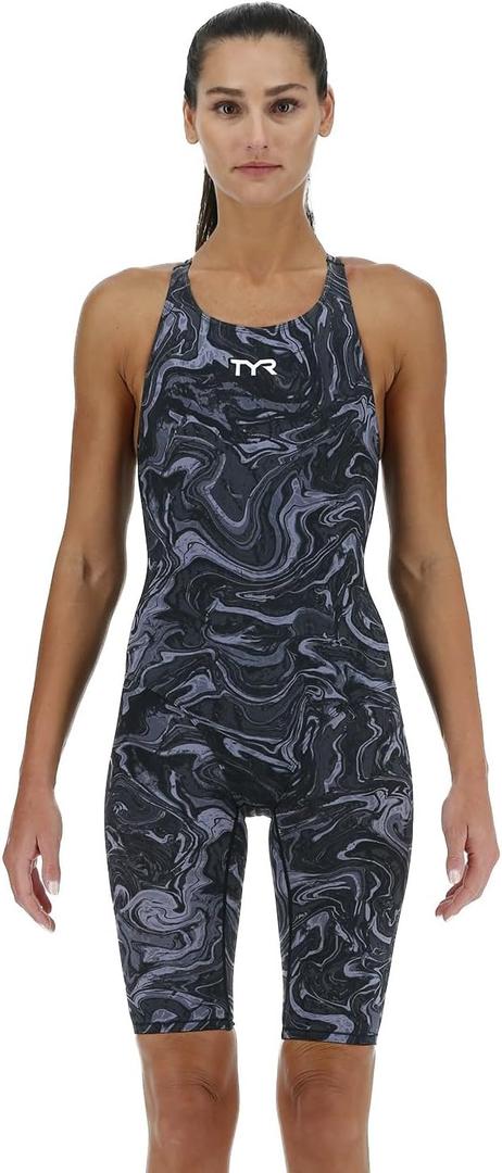 TYR Women's Thresher Hyperblitz Open Back Swimsuit Competitive Racing One Piece Swimwear (Black) Size 34