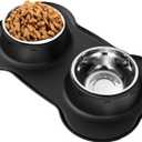AsFrost Dog Food Bowls Stainless Steel Dog Bowls with No Spill Non-Skid Silicone Mat, Dog Food and Water Bowl Set, Dog Dishes for Small Medium Large Sized Dogs Pet Food Feeding Bowls, 4 Cup, Black