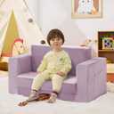 Kids Couch, 2-in-1 Toddler Chair Comfy 1-3 Years, Convertible Kids Chair, Toddler Couch that Fold Out, Kid Lounge Chairs for Boys and Girls Gifts, Kids Recline, Double, Purple