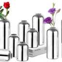 Glass Bud Vases for Centerpieces Silver - Hewory 12pcs Blown Modern Cylinder Small Glass Vases, Mini Bulk Single Flower Vase for Wedding Party Event Home Decor Floral Arrangement (Not Include Flowers)