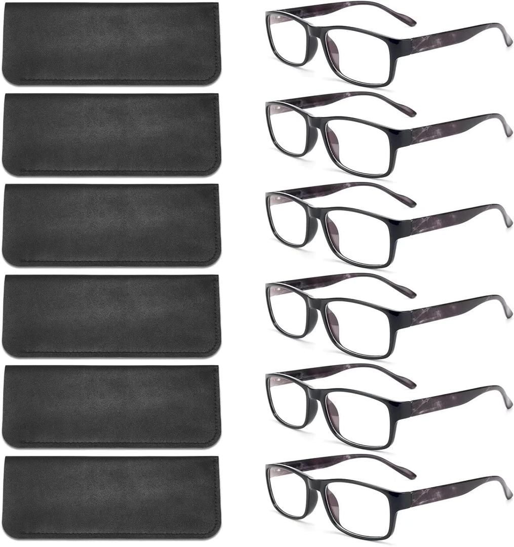 BLS BLUES Reading Glasses for Women/Men Blue Light Blocking, Fashion Readers Anti Eye Strain/Migraine Eyeglasses 6 Packs/Case (*Mix2), Magnification Strength: 0.0 x
