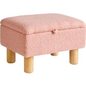 Teddy Velvet Small Ottoman Foot Rest, Foot Stools with Storage Small, Upholstered Rectangle Wood Ottoman with Safety Hinge Flip Top, Bed Stool for Bedroom Dorm Teddy Pink YD-JD136P