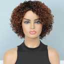  Ombre Glueless Wig - Short Curly Human Hair Wigs For Black Women - Copper Brown - Non Lace - Side Bangs Piano Color Side Part (P 4/Copper) 