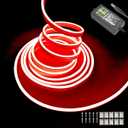 Red Neon LED Strip Lights, 16.4ft 12V Waterproof Flexible Light for Indoor/Outdoor Decoration (Includes Power Adapter) (5M)