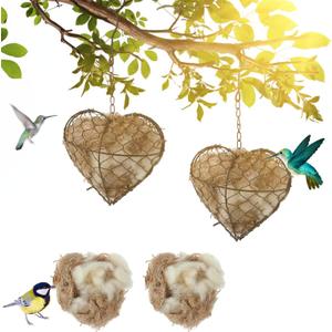 2 Pcs Bird Nest Material, 9 x 7 Inch Hummingbird Nest House Gift Design for Animal Lovers, Winter Fowl Gifts in Outdoor Indoor Patio Garden