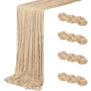 4 Pack Beige Cheesecloth Table Runner 20 x 120 inch Gauze Table Runners 10 FT Long,Semi Sheer Boho Cheese Cloth Fabric Table Runner Bulk for Party,Wedding,Baby Shower,Bridal Shower Decoration
