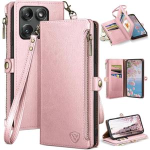 XcaseBar compatible with Moto Edge 5G 2025 Wallet case with Zipper Credit Card HolderRFID Blocking,Flip Folio Book PU Leather Phone case Shockproof Cover Women Men for Mote Edge 2025 case Rose Gold