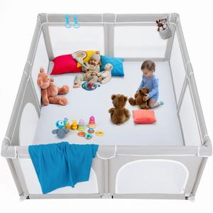 TODALE Extra Large Playpen for Babies and Toddlers - 79"x70" Tear-Resistant Indoor/Outdoor Yard with Safety Gate in Grey for Infants & Toddlers - Foldable Baby Playpen