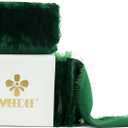 MEEDEE Green Velvet Ribbon 3 Inch Green Fringe Ribbons Raw Edge Silk Velvet Ribbon for Wreaths, Flower Bouquet, Photography, Dress Sash, Baby Shower, Wedding Decor (3 Yards)