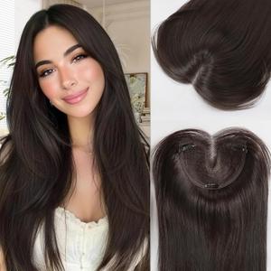 Isaic Hair Toppers for Women with Thinning Hair, 24 Inch Synthetic Clip in Topper Hair Extensions with Adjustable Band, Layered Wiglet Adds Volume and Natural Coverage (Dark Brown)