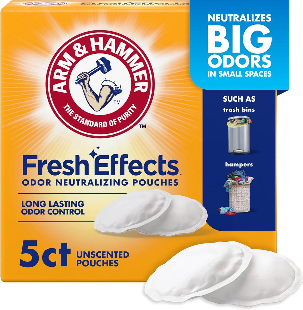 2 x Arm & Hammer Fresh Effects Odor Neutralizing Baking Soda Pouches, Unscented Deodorizer for Long Lasting Freshness in Shoes, Gym Bags, & Small Spaces, 5 count