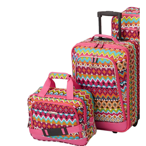 Rockland Escape 2-Piece Softside Upright Luggage Set,Telescoping Handles, Tribal, (14/19/24/28)