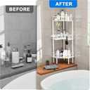 FJNATINH Corner Shower Caddy - 3 Tier Shower Organizer Corner Shelf Stainless Steel Floor Corner Shower Stand Rack for Bathroom Balcony Kitchen, Large Storage Capacity, Adjustable Legs, White