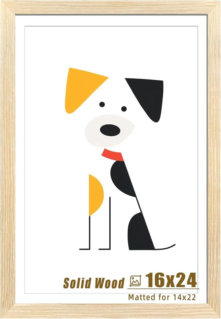 LUCKYLIFE 16x24 Picture Frame, Natural Solid Wooden Poster Frames for Wall, Display 14x22 with Mat or 16x24 Without Mat, 1 Pack