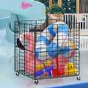 Nandae Pool Storage Bin with Rolling Wheels, Metal Frame Sturdy Connector, Pool Storage Mesh Basket Organizer for Swimming Equipments Swimming Toys Holder Pool Float Holders Beach Towels (Black)