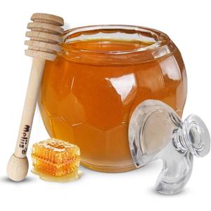 Honey Jar with Dipper and Lid - No Drip Honey Container with Dipper - Beehive Design 10 oz - Durable Alternative to Glass Honey Jar - Safe BPA-Free