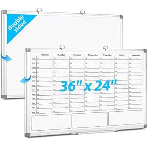 ONAVIA Weekly Calendar Dry Erase Board for Wall, Hanging 36"24" Double-Sided Magnetic Whiteboard with Hourly Slots, for Planning, Memo, to Do List, Home, Office, Work