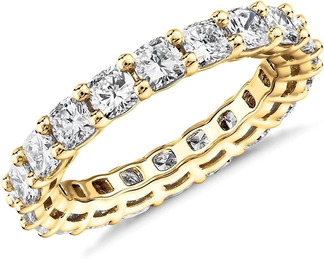 PAVOI 14K Gold Plated Eternity Ring for Women - Square-Cut Cubic Zirconia Rings - Stackable Love Wedding Band, SIze 10
