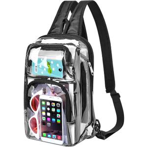 Clear Backpack for Stadium Events 3 in 1 Clear Sling Crossbody Bag with Adjustable Reinforced Straps for Sports Fan, Concert Festivals and Games (Black)