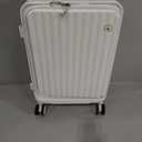 Somago Carry on Luggage Front Open 22x14.56x9.25 Airline Approved Lightweight Suitcase with Cup Holder and USB Port Aluminum Frame Polycarbonate Spinner Hard Suitcase with TSA Lock (White)