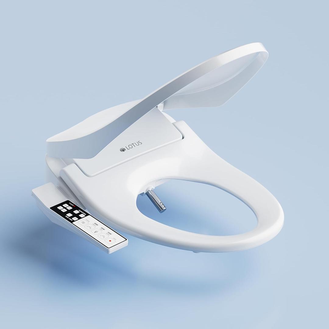 Lotus Bidet ATS-850 Elongated | Slim Heated Toilet Seat with Adjustable Warm Water Wash, Side Control Panel, Stainless Steel Nozzle, Warm Air Dryer, Night Light, Child Mode, Easy Installation