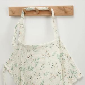 Blissful Diary Muslin Nursing Cover for Breastfeeding, Breathable Breastfeeding Cover up with Arch Neckline for Women, Nursing Apron (Botanical Leaf)